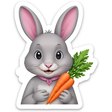 Head of a grey rabbit, grinning, holding a carrot close to face
 sticker