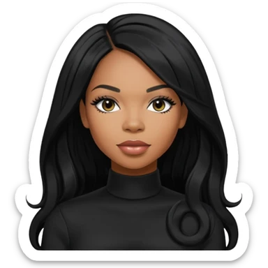 Tenitra Michelle Williams, R&B Singer (b.1979) from Destiny's Child with long jet black hair, medium dark skin, black outfit sticker