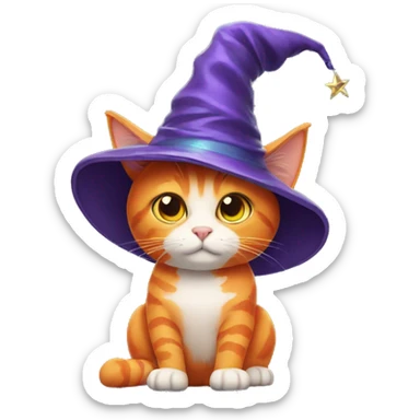 Orange cat with wizard hat sticker