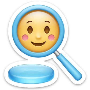 A 3D emoji-style magnifying glass, smooth rounded shapes, soft gradient blue ring, glossy plastic material, subtle highlights and reflections, simple minimal design, pastel blue color, slightly thick proportions, soft lighting, clean white background, modern emoji aesthetic, centered composition sticker