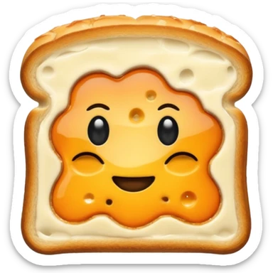 a toastie with melted cheese on the rim and an orange hat and two eyes in left  sticker