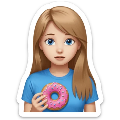 una ragazza dall‘ età di 19 anni con capelli castani chiaro lunghi e lisci ,  occhi celesti,  con addosso una maglietta con una ciambella senza orecchini  sticker