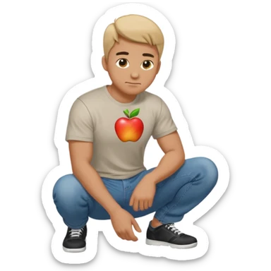 man squatting on the ground, side view, apple style emoji sticker