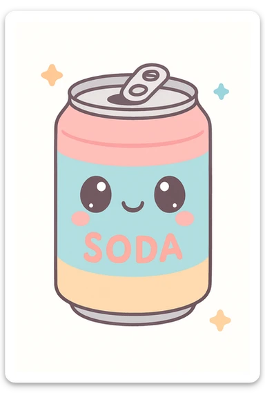 soda, kawaii cute style, adorable, charming, soft colors sticker