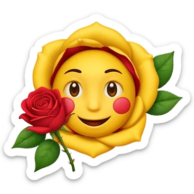 Un emoji jaune normale qui fait un clin d’œil avec une rose dans la bouche sticker