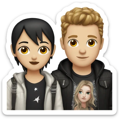 white girl with black hair kissing a white boy with punk brown hair sticker