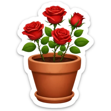 flower pot with red rose flowers with green leaves also in it sticker
