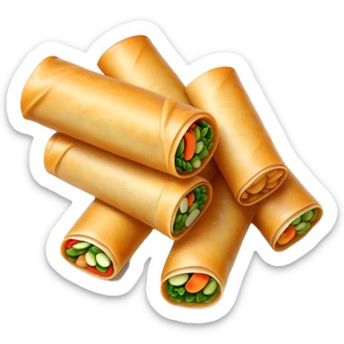 Cinematic Realistic Spring Rolls Dish Emoji, featuring golden, crispy rolls filled with fresh vegetables rendered with detailed textures and warm natural lighting. sticker