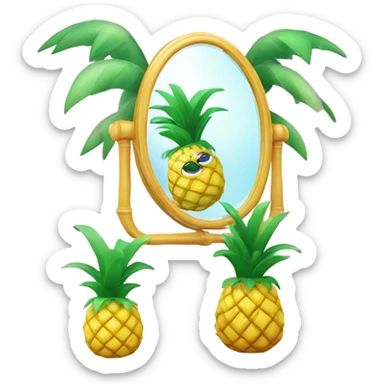 3D elegant pineapple🍍  with big shiny eyes 👀 pineapple holds mirror with its reflection 🪞🍍 sticker