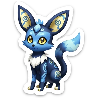 Shiny mExotic Colorfulj Excessive Mysterious Gothic Meowstic-Umbreon-Poochyena-Pokémon-Fakémon-hybrid-creature (full body) with pattern-markings with golden eyes sticker