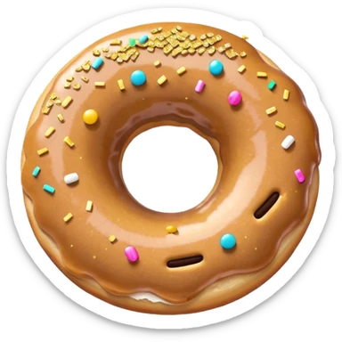 hyper realistic high-resolution donut emoji with a bite taken out, with a sweatband and gold sparkles, expressive, modern minimal style sticker