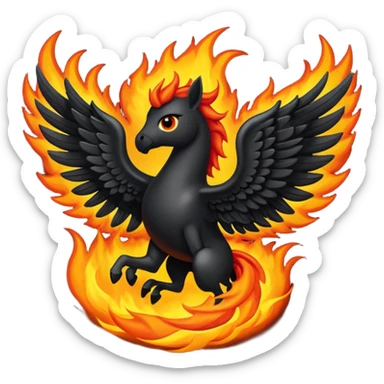 Pegaso negro ojos de fuego y alas de fuego enojado sticker