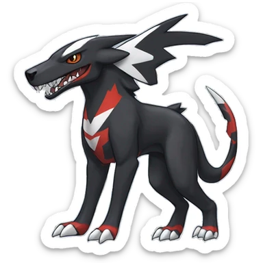 Black Cool Edgy Nargacuga-Houndoom-Garchomp Fakémon Digimon with Red and white Edgy markings, full body, outlined sticker