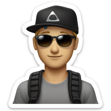 Weißer junge mit schwarzer Cap, weisses tshirt, eine schwarze Sonnenbrille und eine haarschneidemaschine in der Hand hält und lächelt  sticker