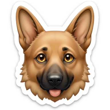 Cinematic German Shepherd Portrait Emoji, Noble and commanding, strong tan and black tones, Simplified yet powerful features, highly detailed, glowing with a bold, confident glow, high shine, loyal and protective, stylized with an air of authority, poised and alert, soft glowing outline, capturing the essence of intelligence and strength, so powerful it feels as though it could spring into action right off the screen! sticker