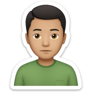 asian father man black short hair green shirt sticker