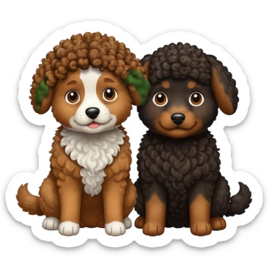 two dogs with curly hair, one black and one brown sticker