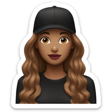 A beautiful woman wearing a black cap and black sweatshirt, big pink lips, brown straight long hair.  sticker