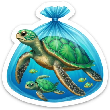 Sea turtle with a plastic bag sticker