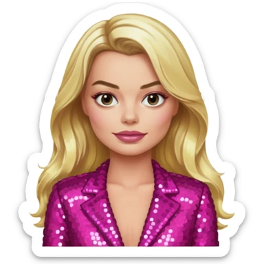 Maggot Robbie with long blonde hair, dark pink sequin outfit sticker