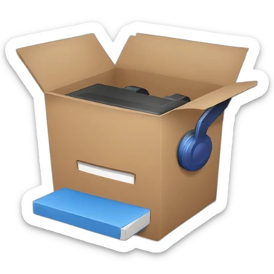 caja de carton alegre con audifonos sticker