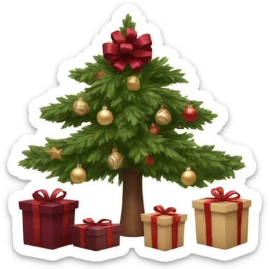 burgundy Christmas gifts under a beige tree sticker