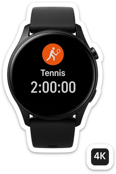 smartwatch con modalità attiva di tennis che segna 2 ore di tennis, REALISTICA 4K sticker