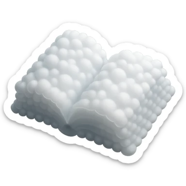 thick open book made entirely of small, very bright white fluffy convex clouds, matte glass style sticker