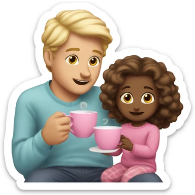 blonde dad drinks tea in pink cup with his babydaughter sticker