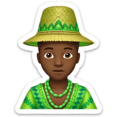 Create me an emoji of a cool Young Nigerian prince wearing a neon green gradient African patterns with "hula hat" (a Nigerian-inspired hat).  sticker