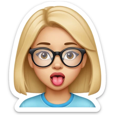 teen girl sticking out her tongue, with glasses sticker