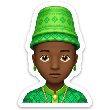 Create me an emoji of a beautiful cool Young Nigerian prince wearing a neon green gradient African patterns with a Nigerian-inspired hat sticker