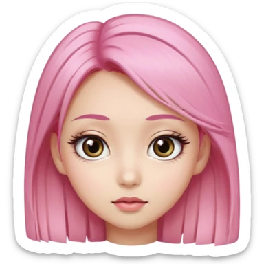 An Asian girl with pink-blonde hair, big eyes, thick eyebrows, and long eyelashes; only her head... sticker