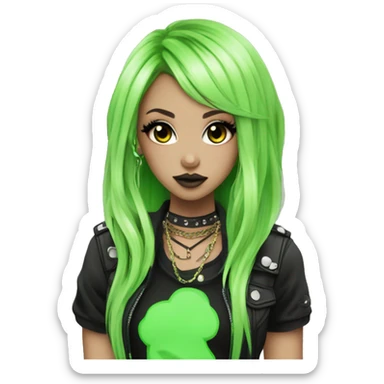 hime gyaru girl, neon green hair, dark makeup, punk clothes sticker