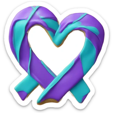 Purple teal Suicide awareness ribbon on heart cookie sticker