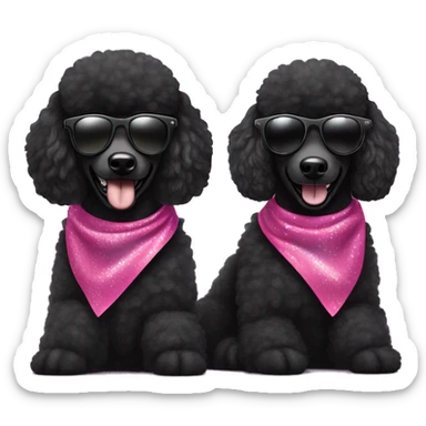 Two BLACK poodles wearing sparkling sunglasses with a big smile. Also with a bandanna around its neck. Both Dogs needs to be all black sticker