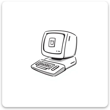 Pixel art style old Macintosh computer, simple monochrome linework sticker