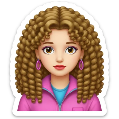 80s girl, long permed hair, 80s clothing sticker