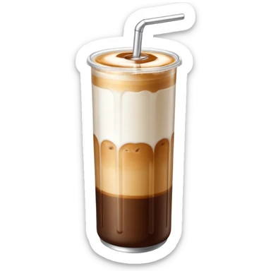 A tall transparent can of iced latte with a silver pull-tab lid. Brown coffee on top with ice, smooth white milk in the middle, and a light amber syrup layer at the bottom. “MAISON MOKA” written vertically in white on the can.

 sticker