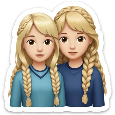 Sister with bangs and long wavy flowing blonde hair and her sister with long brown hair  braided to one side.  Close loving sisters💛 sticker