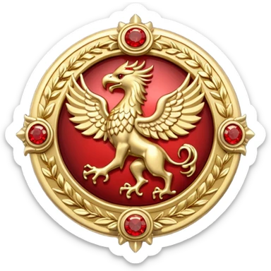 Golden griffin crest / brosch in a circle with red gems and no background sticker