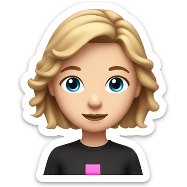 girl with brownish blonde hair with blue eyes wearing a black shirt that says flirt in pink writing  sticker
