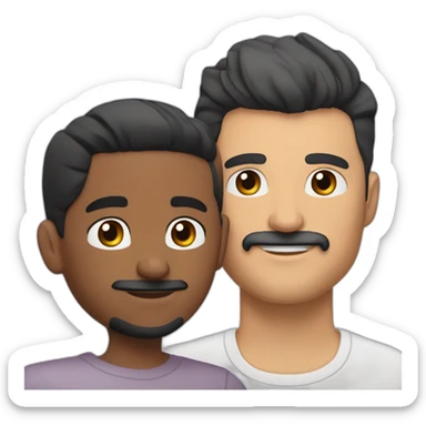 Very short haircut hair white latino man with skin fade, detailed moustache and beard, cuddling a black woman with straight black hair with a pony tail and big earrings sticker