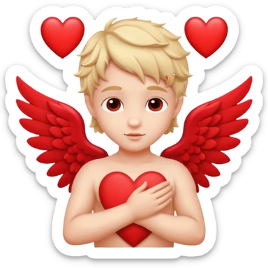 Cupido rodeado de corazones  mostrando sus alas y su arco   sticker