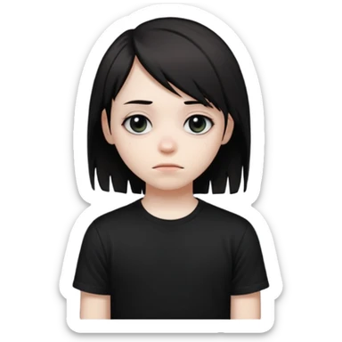 emo teen face only, dark hair over one eye, pale skin, shy expression sticker