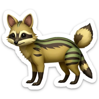 Shiny Green Dusky Dark Gloomy Glossy Aardwolf-Maned-Numbat-Tanuki-Genet-Bobcat-fusion-animal-hybrid-creature, full body sticker