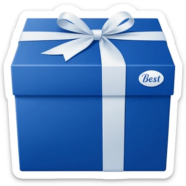 Square royal blue packaging box emoji with no bow, no ribbon, no tag, and no wrapping. Front-facing, clean, flat, minimal, and modern. The words Best Kept written in elegant white cursive on the front. Looks like a sleek branded product box, not a gift or present. sticker