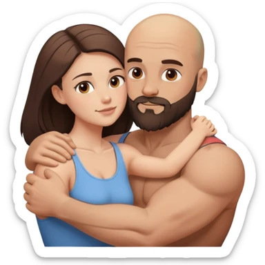 Muscular Bald man with a beard intimately hugging his young brunette wife  sticker