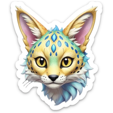 Epic scaley scaled iridescent complex detailed realistic aesthetic-scenic-Fakémon-Trico-Sergal-Serval-Vernid-creature sticker