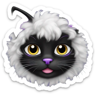 black cat fluffy with a purple bow sticker